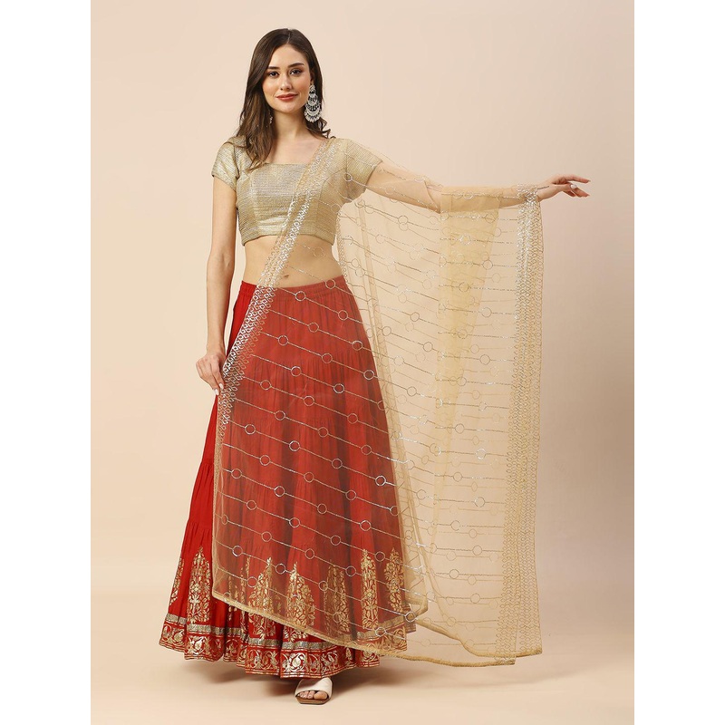 Dupatta Bazaar Geometric Embroidered Sequinned Net Dupatta