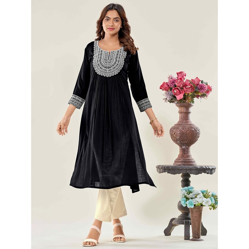 Glomee Women Embroidered Yoke Design A-Line Flared Kurta