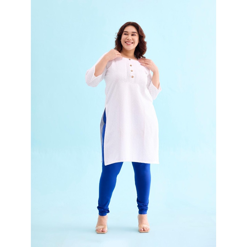 Go Colors Women Blue Solid Cotton Churidar-Length Leggings