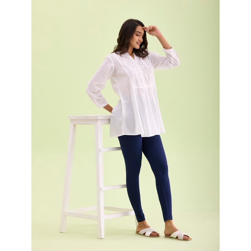 Go Colors Women Navy Blue Solid Ankle-Length Leggings