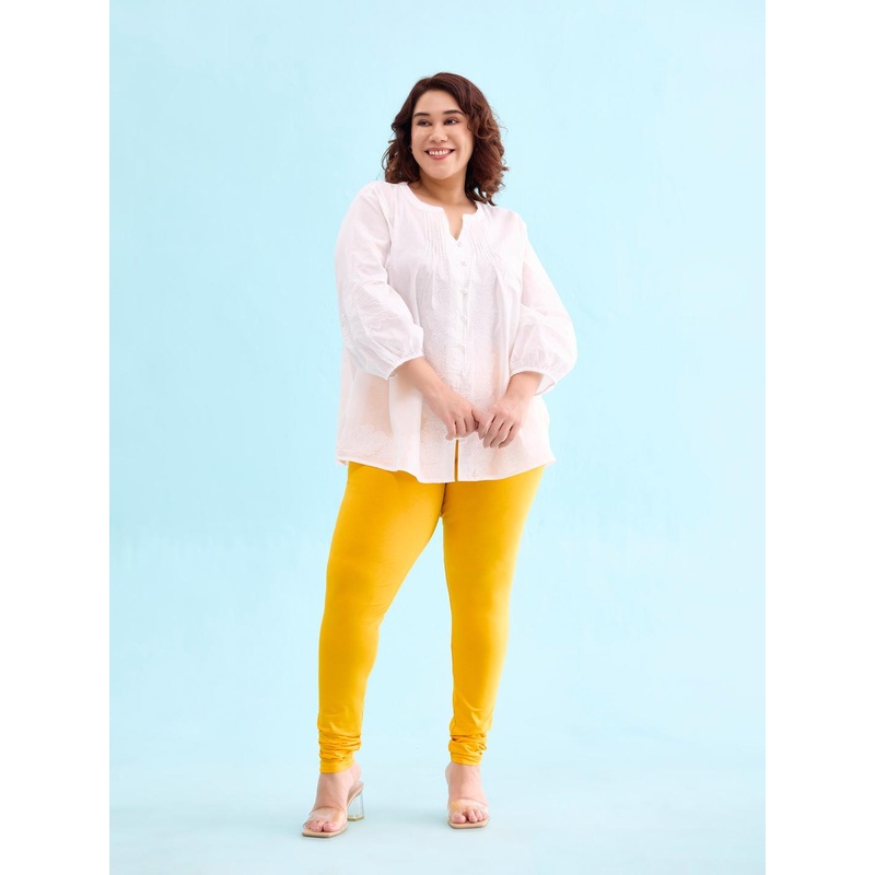 Go Colors Women Yellow Solid Churidar Length Leggings