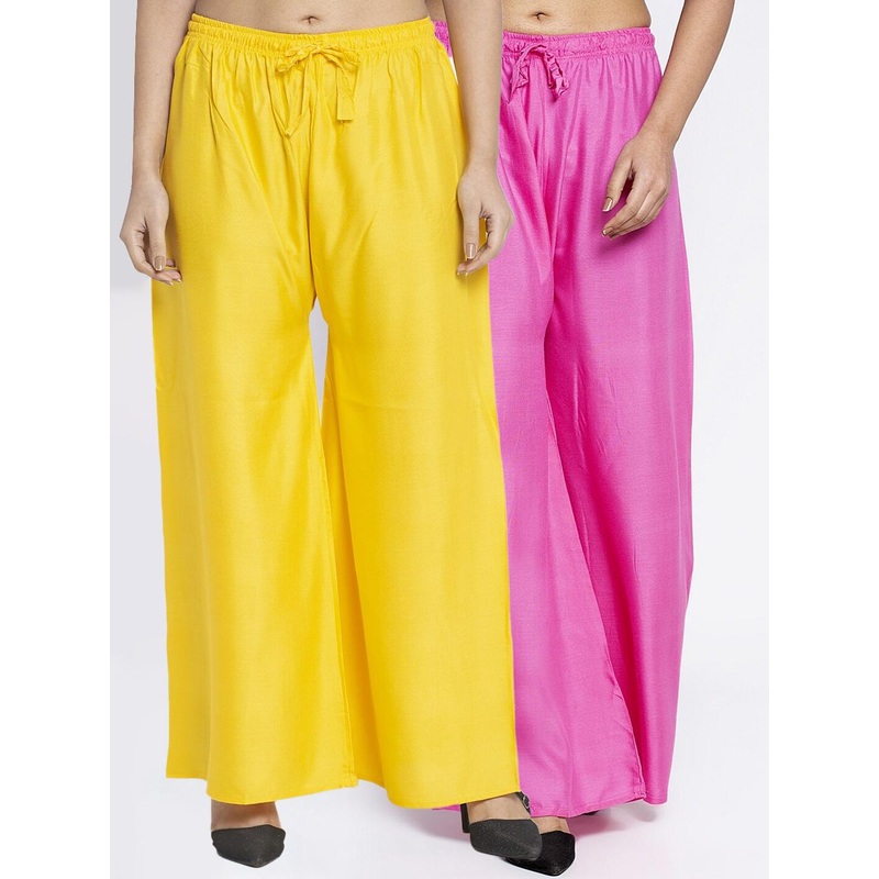 GRACIT Women Pack Of 2 Yellow And Pink Solid Palazzos