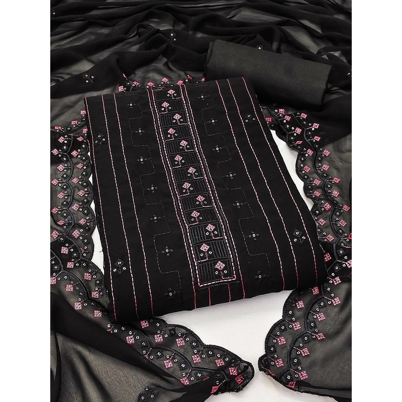 HERE&NOW Geometric Embroidered Sequinned Unstitched Dress Material