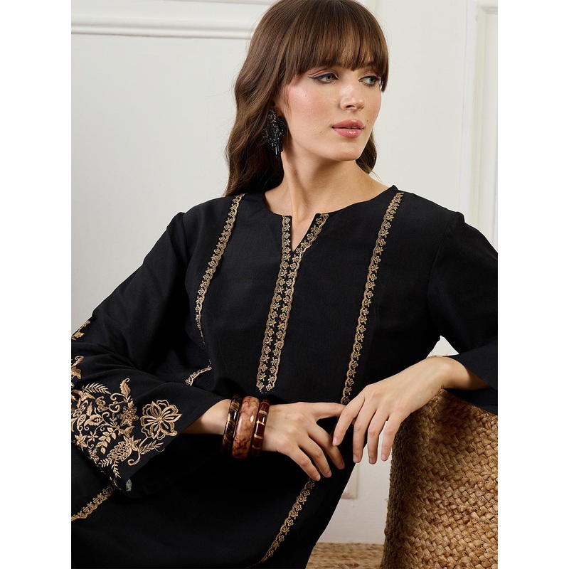 Indo Era Embroidered Round Neck Top With Trousers Co-Ords