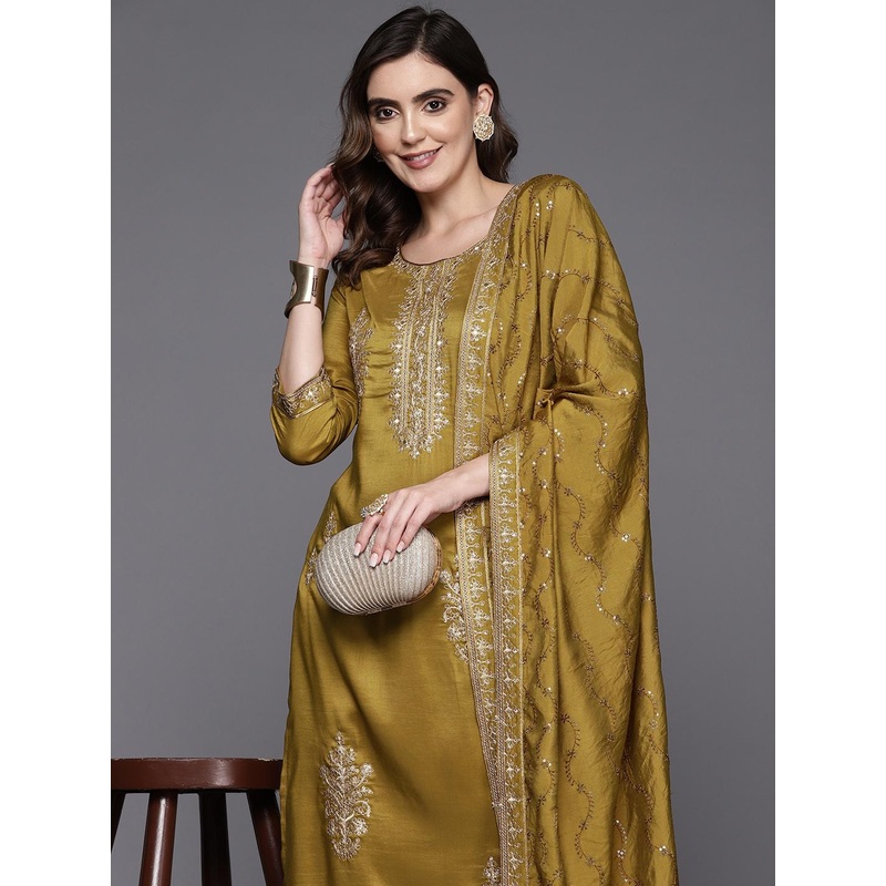 Indo Era Women Ethnic Motifs Embroidered Regular Sequinned Kurta with Trousers & Dupatta