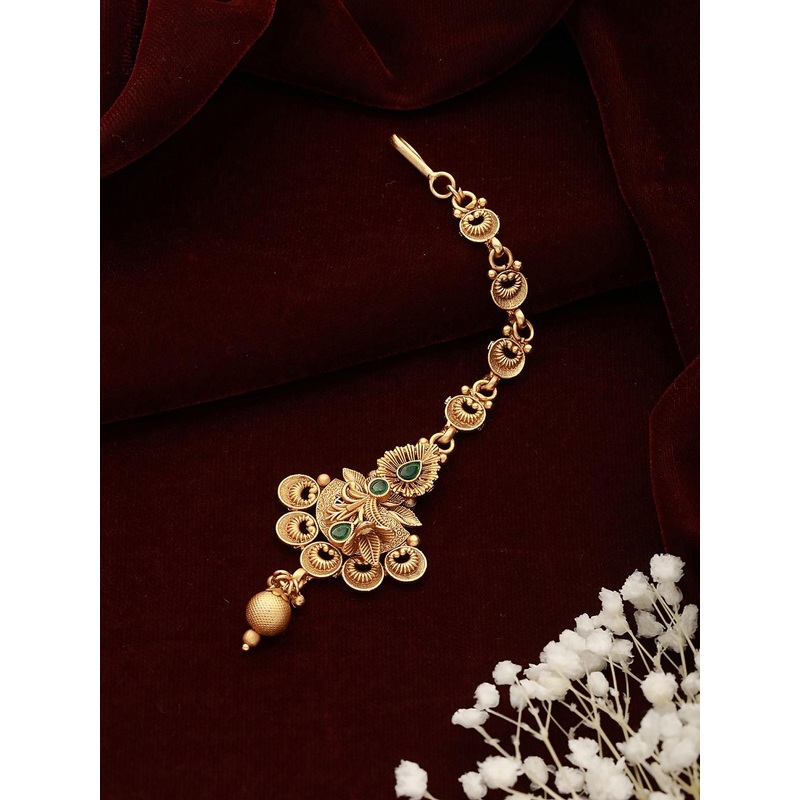 Jazz and Sizzle Gold-Plated Stones-Studded Temple Maang Tikka