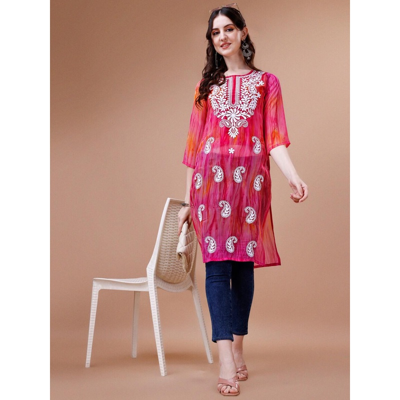 KALINI Pailey Embroidered Chikankari Shadow Work Georgette Straight Kurta