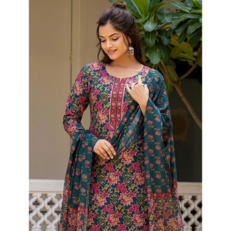 KALINI Women Floral Printed Regular Kurta with Trousers & Dupatta