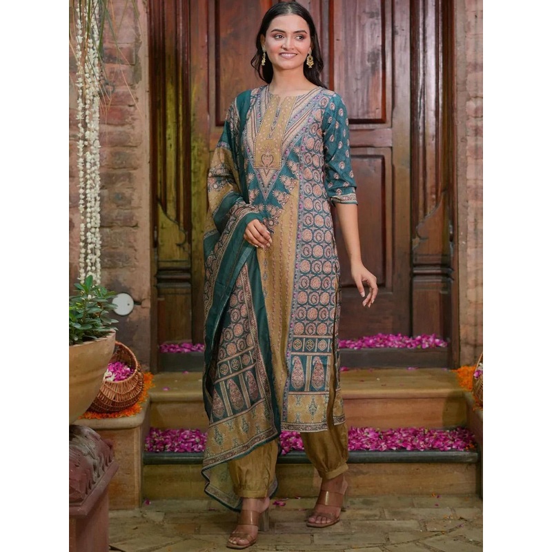 Libas Ethnic Motifs Printed Notch Neck Straight Kurta With Salwar And Dupatta