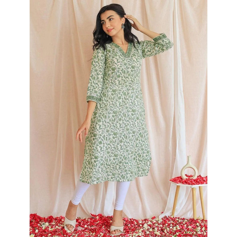 Libas Floral Printed V Neck Pure Cotton Kurta