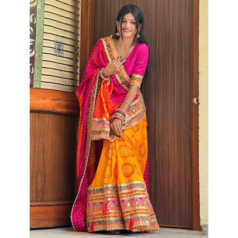 Mitera Bandhani Printed Gotta Patti Bandhani Saree