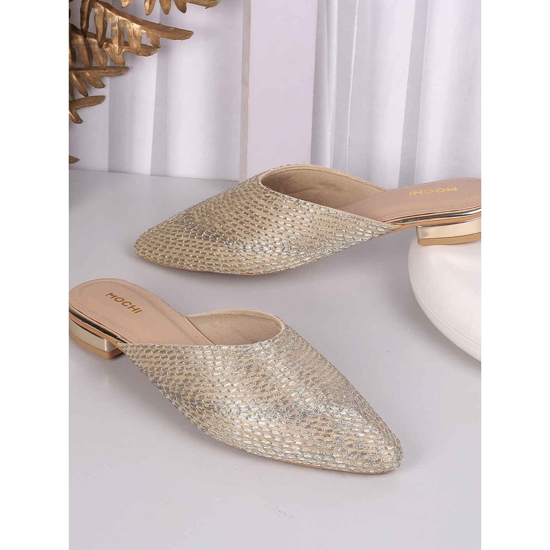 Mochi Women Woven Design Block Heel Mules