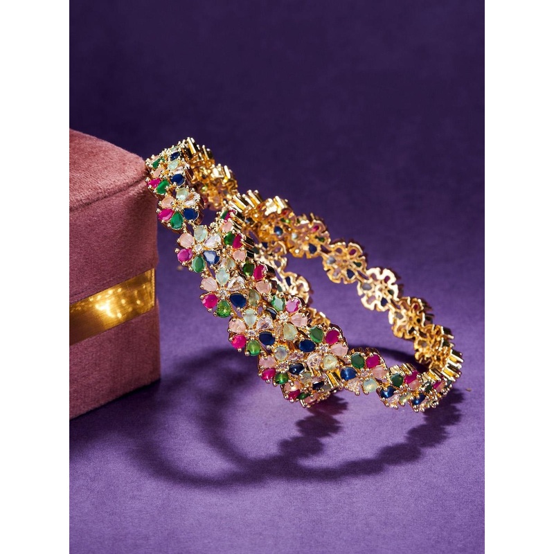 Opal Touch Set Of 2 Gold-Plated American Diamond Studded Bangle