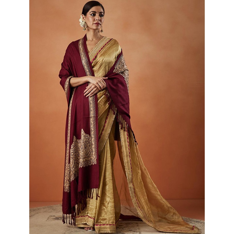 Pashmoda Ethnic Motifs Embroidered Fringed Shawl