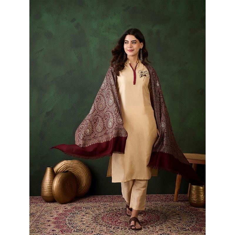 Sangria Ethnic Motifs Woven Design Winter Pashmina Stole