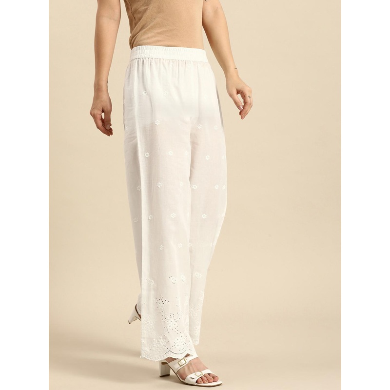 Sangria Women Floral Embroidered Schiffli Pure Cotton Ethnic Palazzos