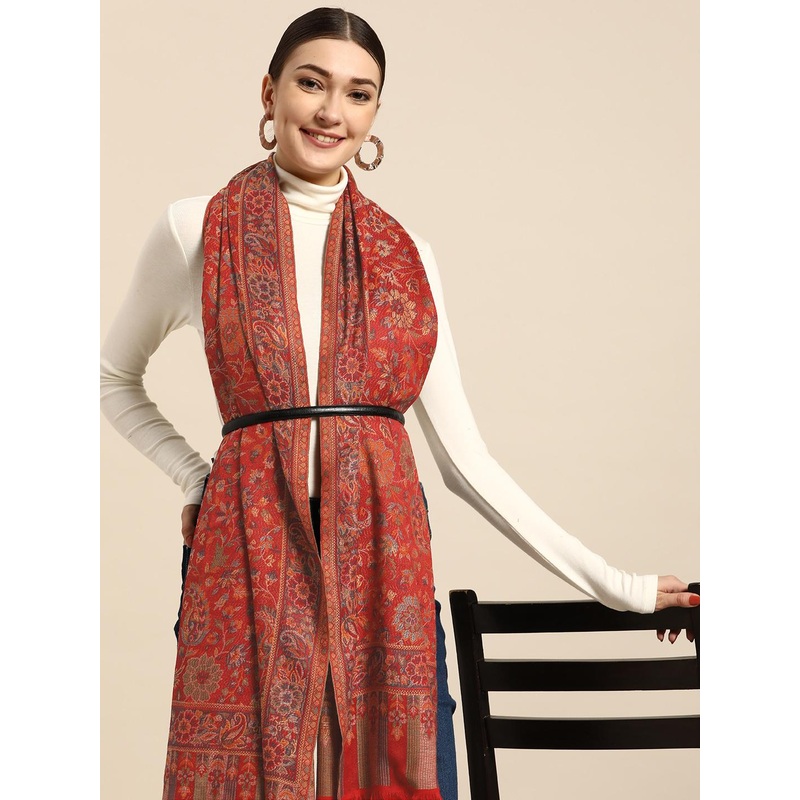 Sangria Women Red Woollen Kashmiri Ethnic Jaal Shawl
