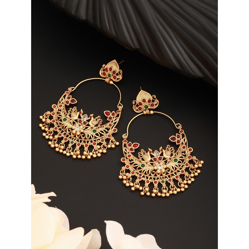 Saraf RS Jewellery Gold-Plated American Diamond Studded Chandbalis