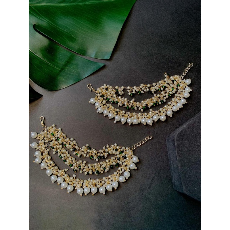 SSJR JEWELLERY Gold-Plated Pearls Beaded Spherical Shaped Ear Chains