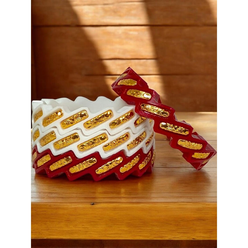 TANVI J Plastic Gold-plated Zig-Zag Shakha Pola, Red and White Combo