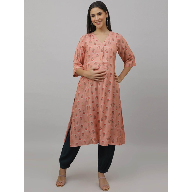 The Mom Store Floral Printed V Neck Maternity Kurta With Salwar