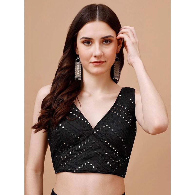 Tikhi Imli Mirror Work Embellished Sleeveless Saree Blouse