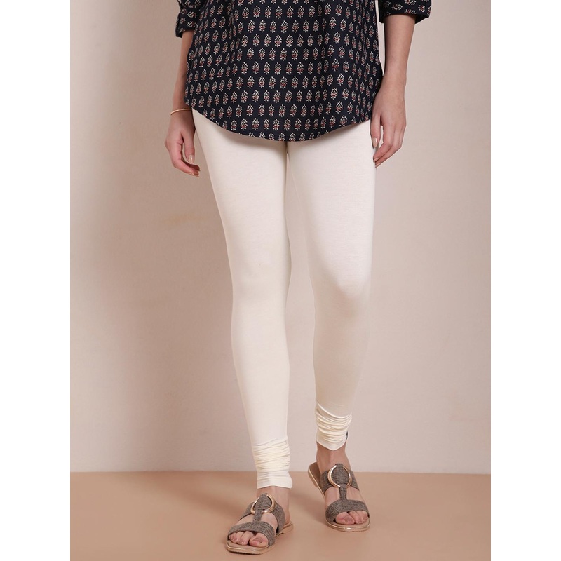 TWIN BIRDS Women Off White Solid Churidar-Length Leggings