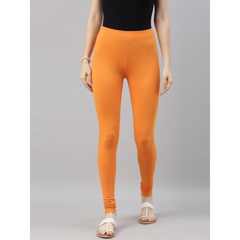 TWIN BIRDS Women Orange Solid Churidar Length Leggings