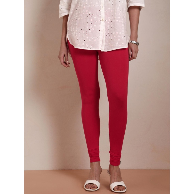 TWIN BIRDS Women Red Solid Churidar-Length Leggings