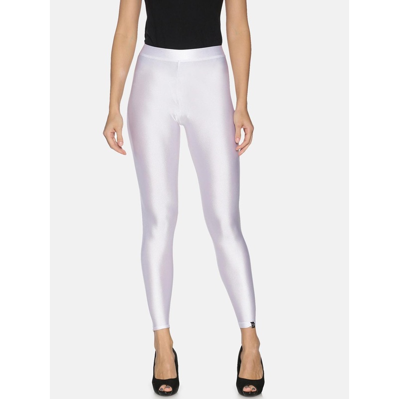 TWIN BIRDS Women White Solid Ankle-Length Shimmer Leggings