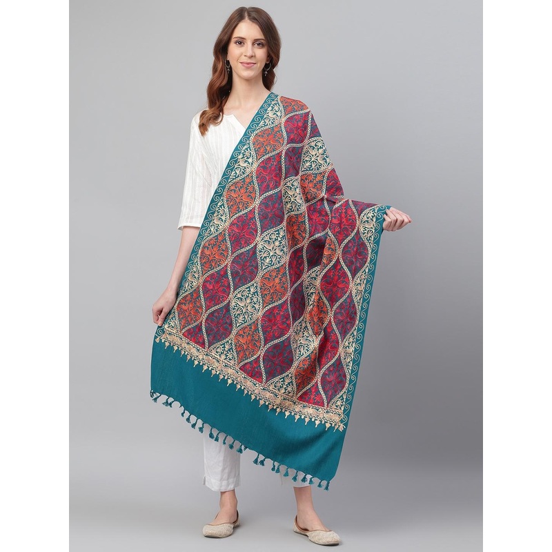 WEAVERS VILLA Women Aari Embroidered Floral Pattern Winter Shawl