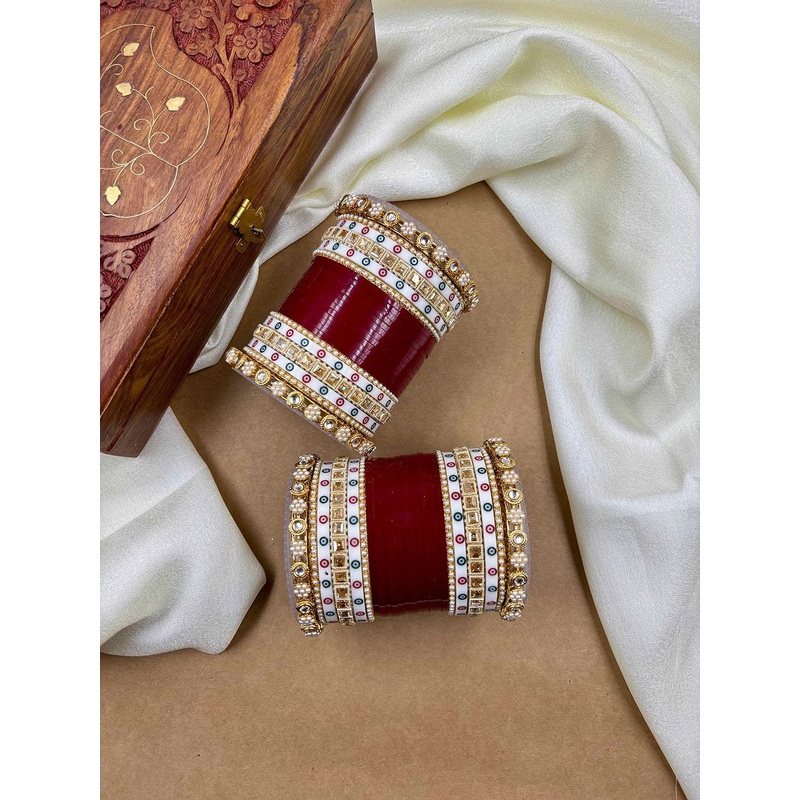 Wedding Chuda by Hitesh Bangles Set of 24 Traditional Maroon and Golden Zari Royal Chuda