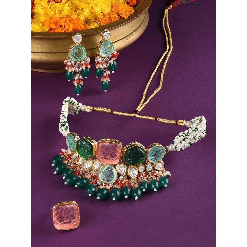 Zaveri Pearls Gold-Plated Stone Studded  Jewellery Set