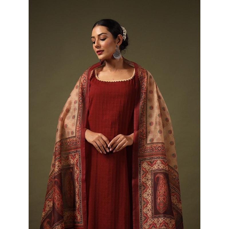 anayna Women Pure Cotton Kurta with Trousers & With Dupatta