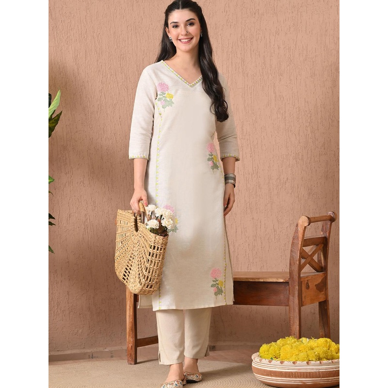 Anouk Rustic Women Floral Printed V-Neck Cotton Kurta