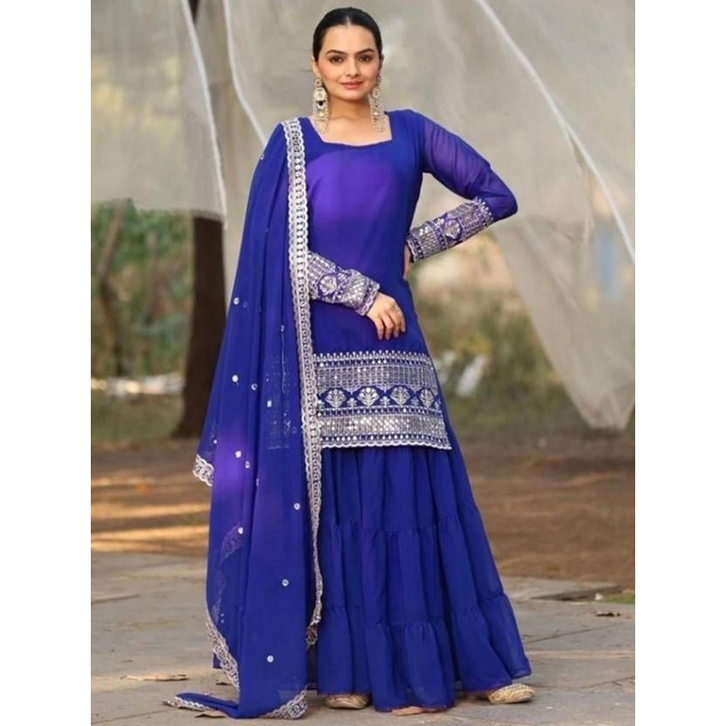 ANVERI TEXTILES Women Embroidered Kurta Sets and Sharara with Dupatta