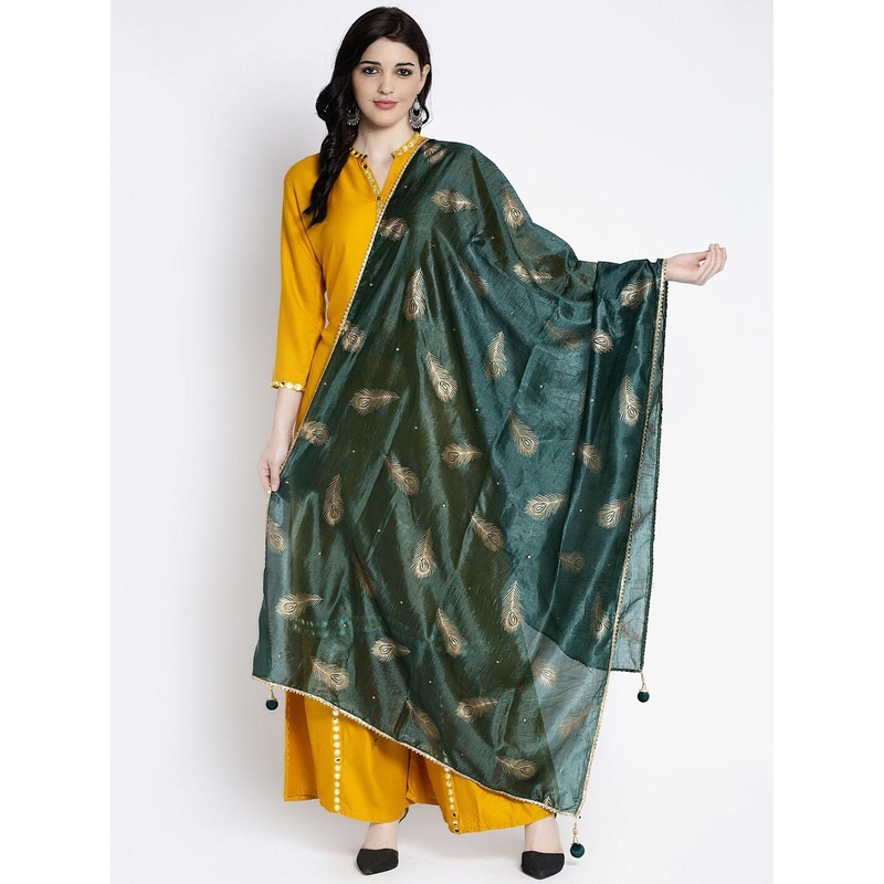 Clora Creation Women Green & Gold-Coloured Printed Dupatta