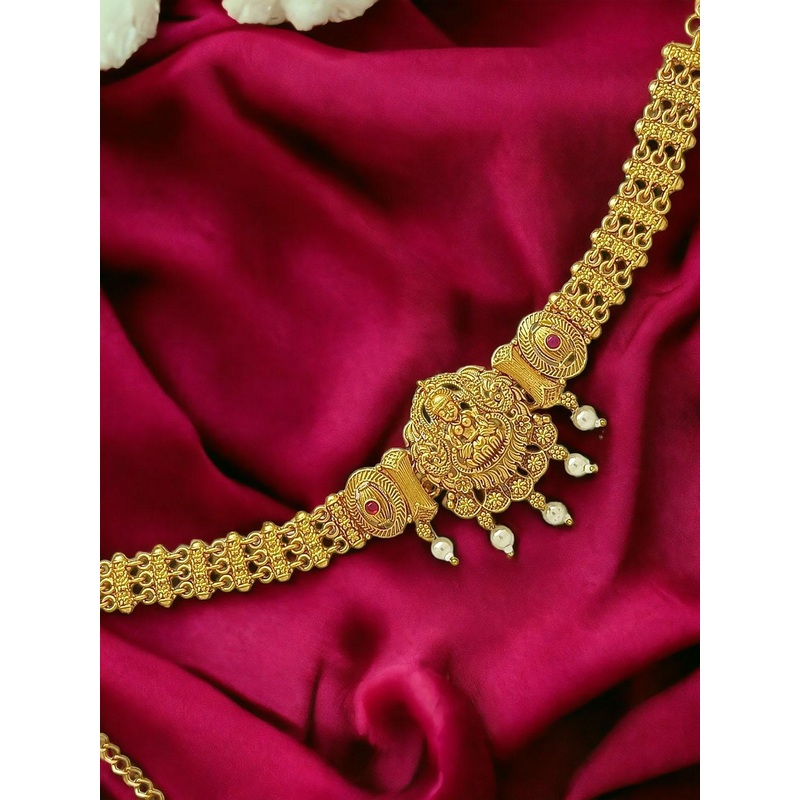 FEMMIBELLA Gold Plated Stone Studded Laxmi Waist Chain Saree Accessories
