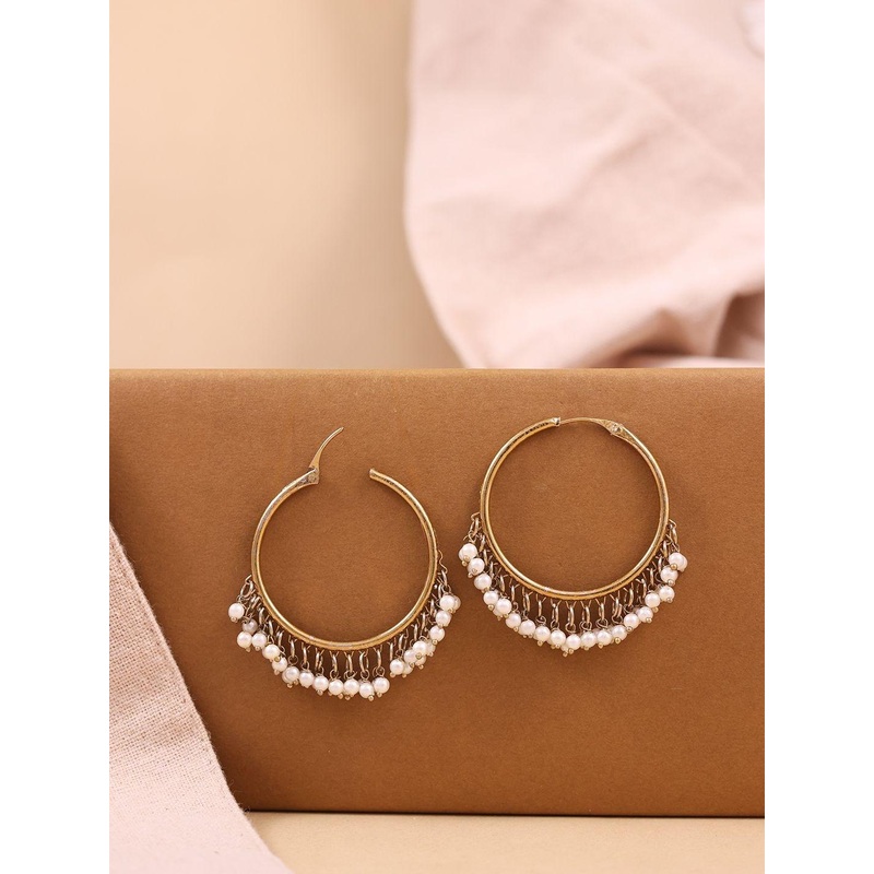 Fida Gold-Plated Circular Shaped Pearls Beaded Hoop Earrings