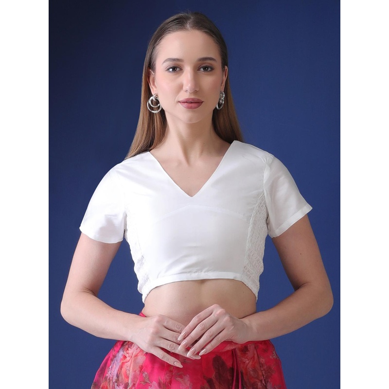 Frolic Rolic White Silk Blend Smoking detail Blouse