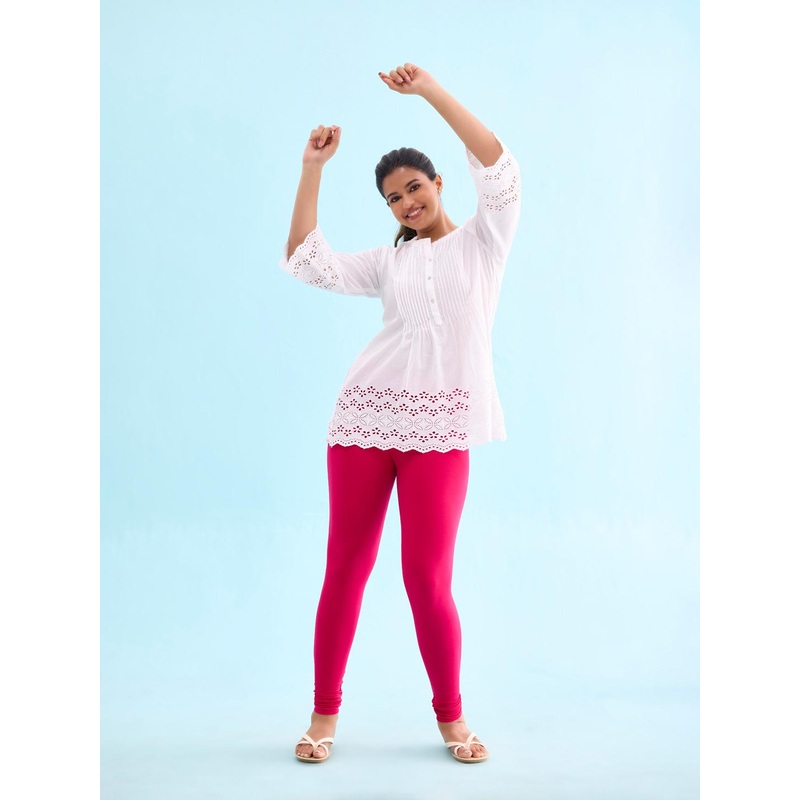 Go Colors Women Pink Solid Churidar Length Leggings