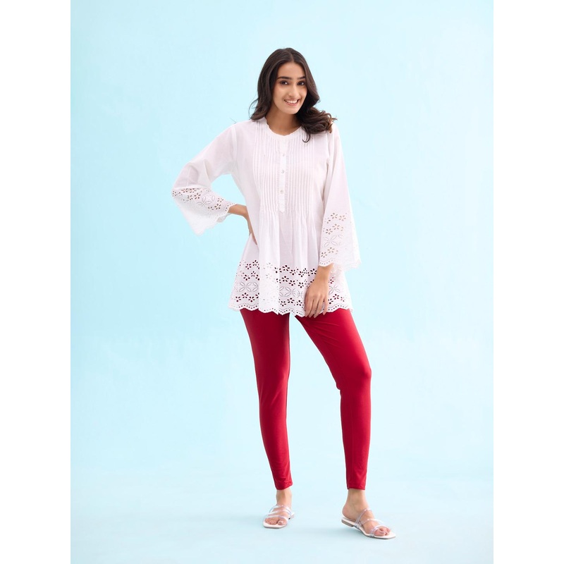 Go Colors Women Red Solid Skinny Fit Shimmer Ankle-Length Leggings