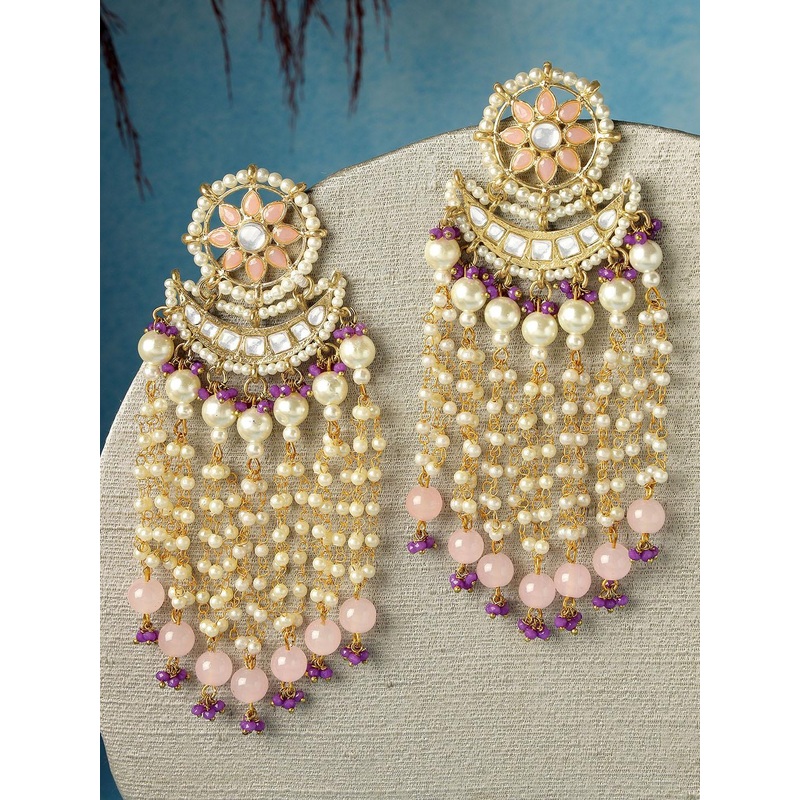 KARATCART Gold Plated Kundan Studded Drop Earrings
