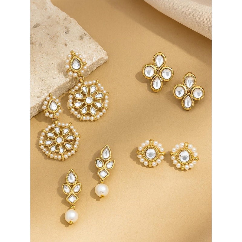 KARATCART Set of 4 Gold-Plated Classic Studs Earrings