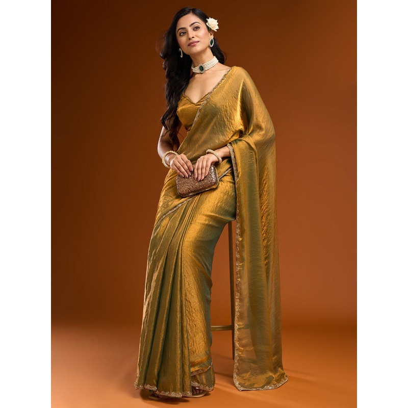 kasee Solid Beads and Stones Saree