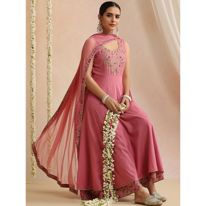 Khushal K Women Embroidered A-Line Kurta with Palazzos & Dupatta