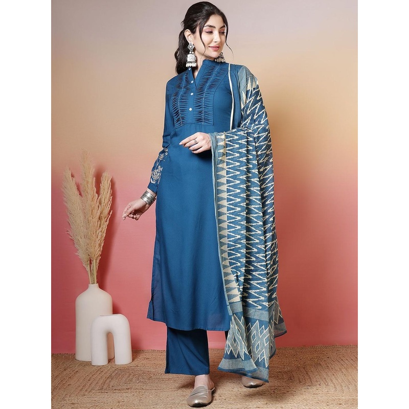 KIMAYRA  Ethnic Motifs Embroidered Thread Work Kurta With Palazzo & With Dupatta