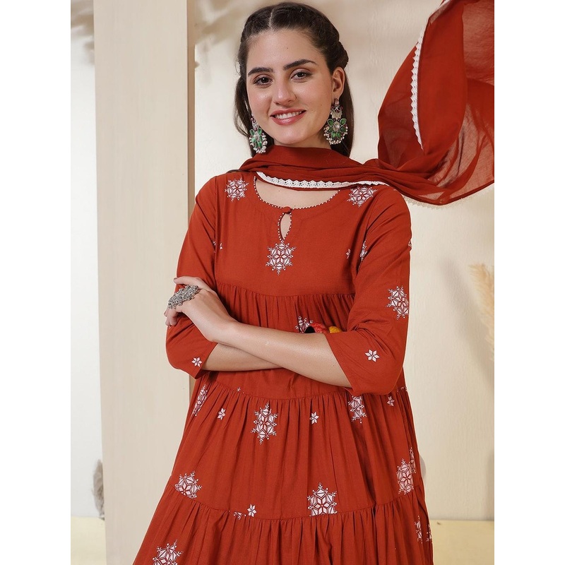 KIMAYRA Women Ethnic Motifs Cotton Kurta with Trousers & Dupatta