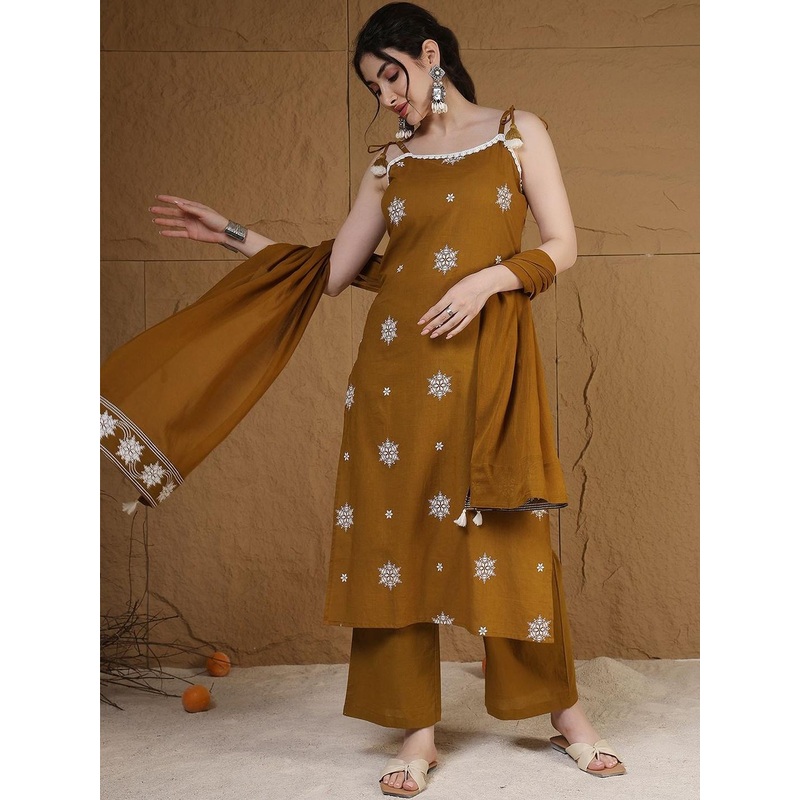 KIMAYRA Women Floral Embroidered Kurta with Palazzos & With Dupatta