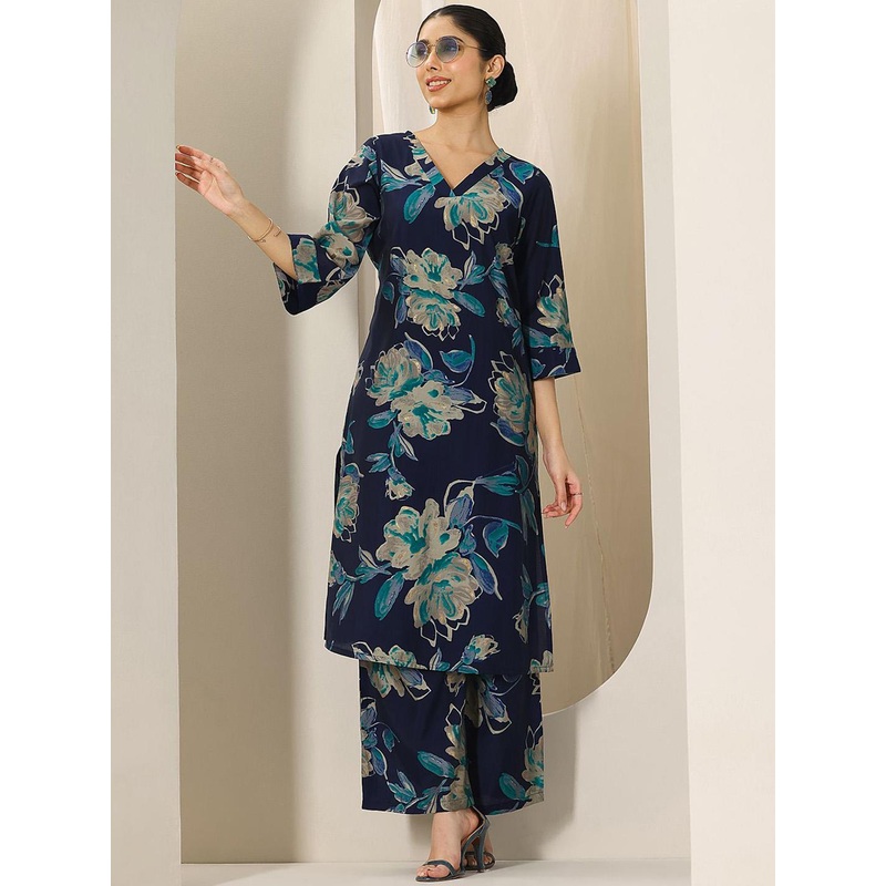 Libas Floral Printed V-Neck Tunic With Palazzo